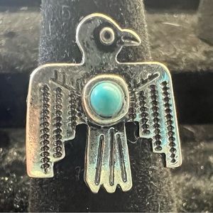 Thunderbird, NWT, silver and turquoise adjustable ring